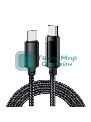 Кабель Rexant Type-C – Type-С, 5A, 100Вт, 1м, в черной нейлоновой оплетке, с LED дисплеем