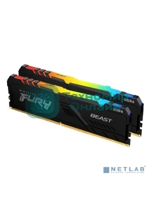 Оперативная память Kingston Fury Beast, DDR4, 16GB (2x8GB), 3200MHz, CL16, DIMM, с радиатором, RGB, черный