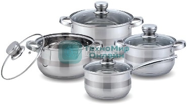Набор посуды Kelli KL-4213 8 пред. (Ковш с жаропрочной стекл. крышкой 2.1 л. Кастрюля с жаропрочной стекл. крышкой 2.7 л. Кастрюля с жаропрочной стекл. крышкой 3.7 л. Кастрюля с жаропрочной стекл. крышкой 5л. Мерная шкала внутри. 5-слойное капсульное дно.)