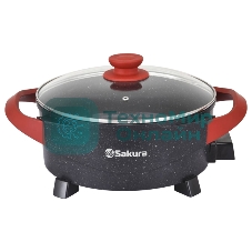 Электросковорода Sakura SA-7715BR Master Chef 1800-2000Вт 30х10 см кругл черный/красный