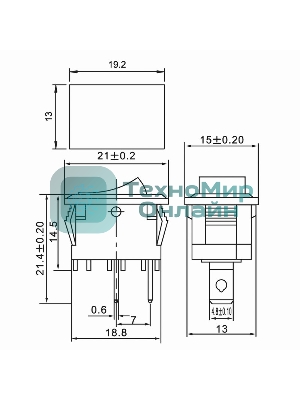 Выключатель клавишный Rexant 250V 6А (2с) ON-OFF красный Mini (RWB-201, SC-768)
