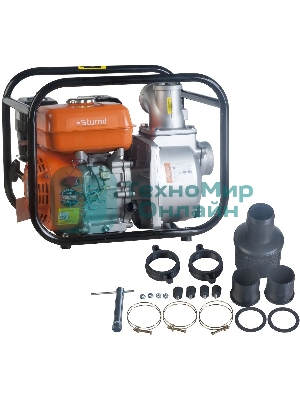 Бензиновая мотопомпа 7лс, 4-х тактн,1000л/мин,ЧИСТАЯ, напор 34м,бак 3,3л, d=80мм,Sturm! BP87101