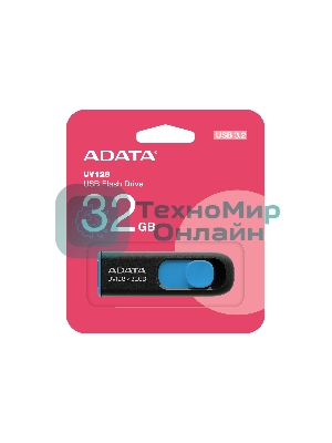 Флешка USB ADATA UV128 (AUV128-32G-RBE), 32Gb, USB 3.0, R/W 100/30, черный/синий