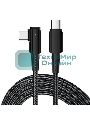 Кабель Rexant Type-C – Type-C, 5А, 100Вт, 1м, в черной нейлоновой оплетке, с угловым штекером и световой индикацией