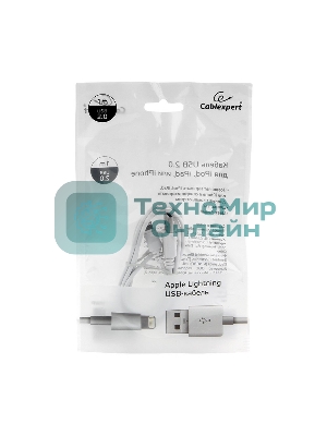 Кабель USB Cablexpert CC-USB-AP2MWP AM/Apple, для iPhone5/6 Lightning, 1м, белый, пакет