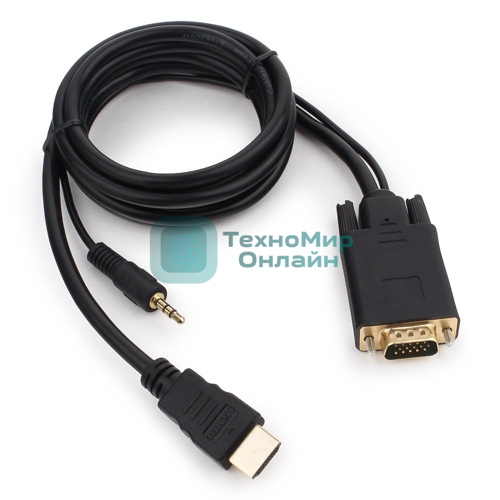 Кабель HDMI->VGA Cablexpert A-HDMI-VGA-03-6, 19M/15M + 3.5Jack, медь, позол.разъемы, 1.8м, черный, пакет