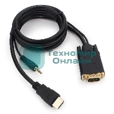 Кабель HDMI->VGA Cablexpert A-HDMI-VGA-03-6, 19M/15M + 3.5Jack, медь, позол.разъемы, 1.8м, черный, пакет