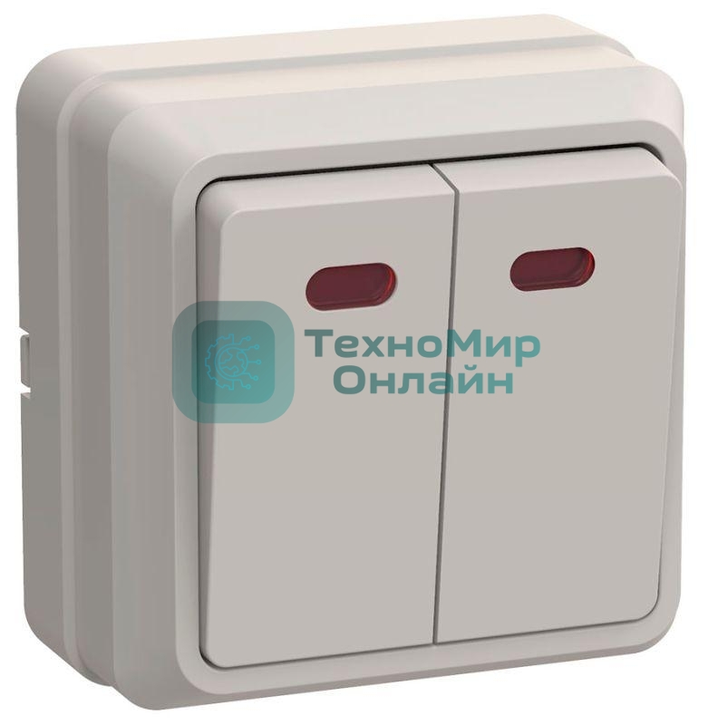 Выключатель 2-кл. ОП ОКТАВА с инд. 10А IP20 ВС20-2-1-ОКм крем. IEK EVO21-K33-10-DC