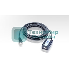 Кабель удлинитель активный(с усилителем) USB 2.0 AM/AF 5m, ATEN UE250-AT, 4 pin, опрессованный, серый