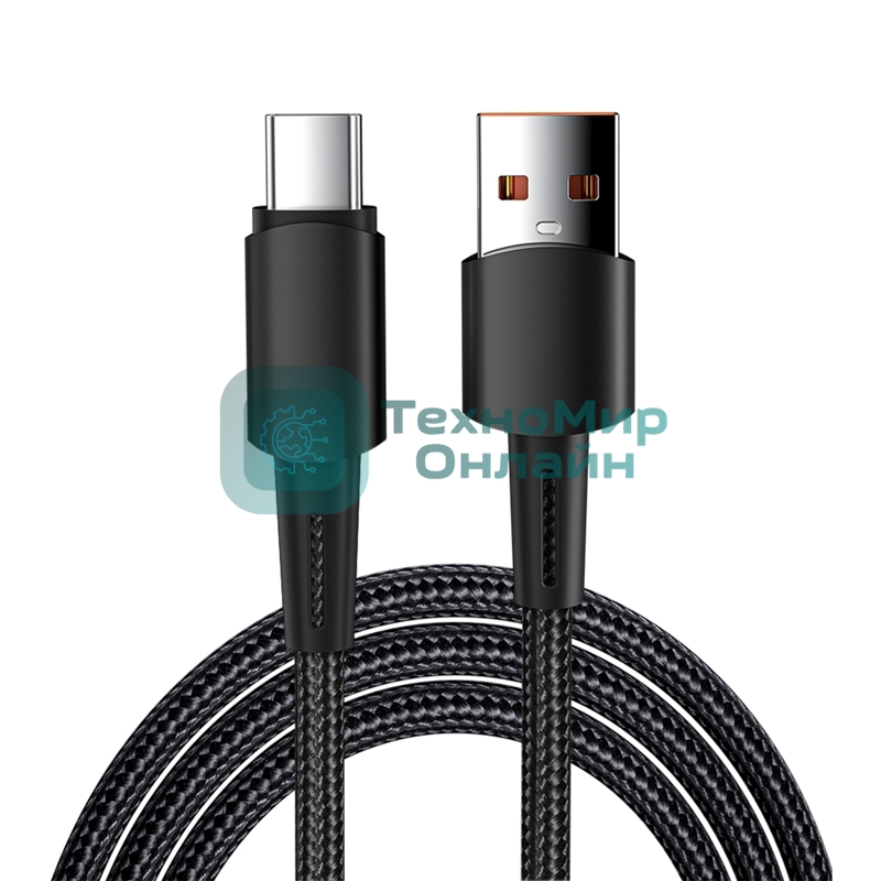 Кабель Rexant USB-A - Type-C, 6А, 120Вт, 1м, в черной нейлоновой оплетке