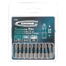 Набор бит торсионных Gross PH2x25 мм, для ударных шуруповертов, 10 шт.