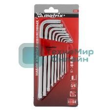 Набор ключей Matrix имбусовых TORX, 9 шт: T10-T50, CrV, удлиненные, сатин.