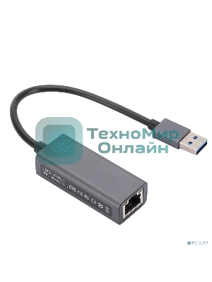 Bion Переходник с кабелем USB A - RJ45, 1000мб/с, алюминиевый корпус, длинна кабеля 15 см, черный BXP-A-USBA-LAN-1000