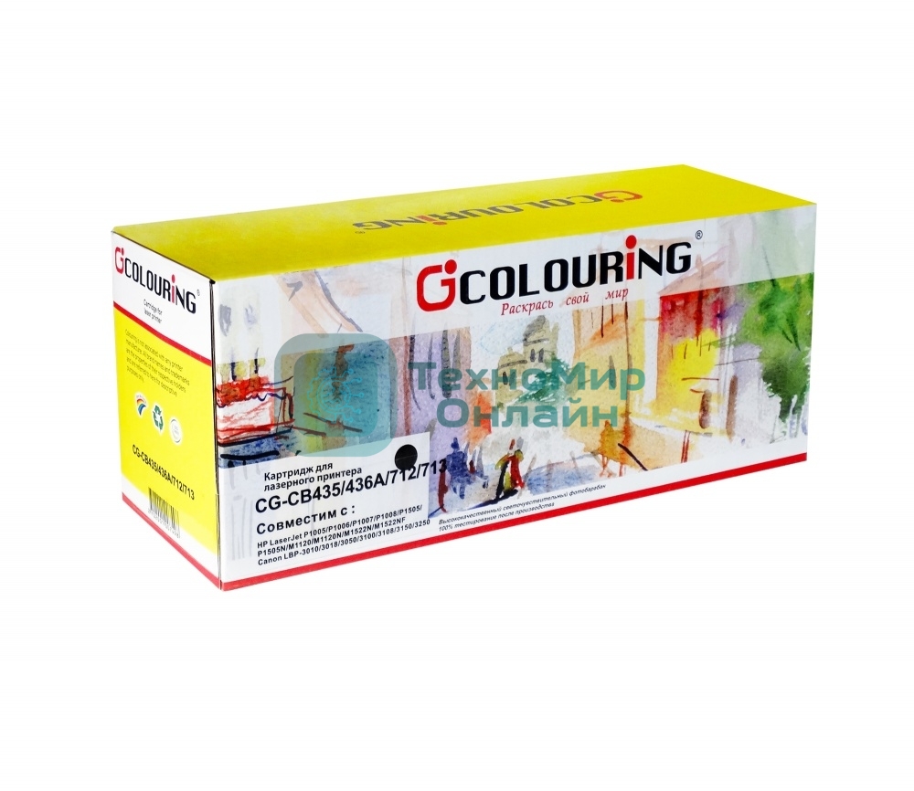 Картридж лазерный Colouring CG-CB435/436A/712/713 черный (2000 стр.) для принтеров HP LJ P1005/P1006/P1007/P1008/P1505/P1505N/M1120/M1120N/M1522N/M1522NF Canon LBP-3010/3018/3050/3100/3108/3150/3250
