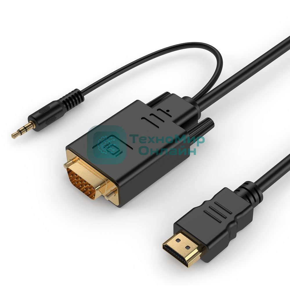 Кабель HDMI->VGA Cablexpert A-HDMI-VGA-03-10, 19M/15M + 3.5Jack, медь, позол.разъемы, 3м, черный, пакет