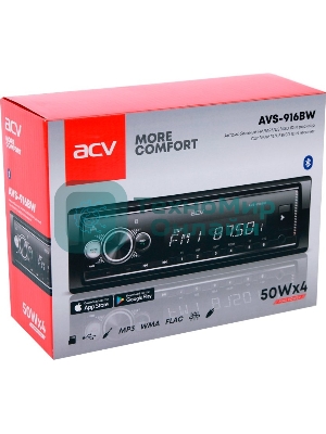 Автомагнитола ACV AVS-916BW, 1 DIN, Bluetooth, USB Type-A, AUX