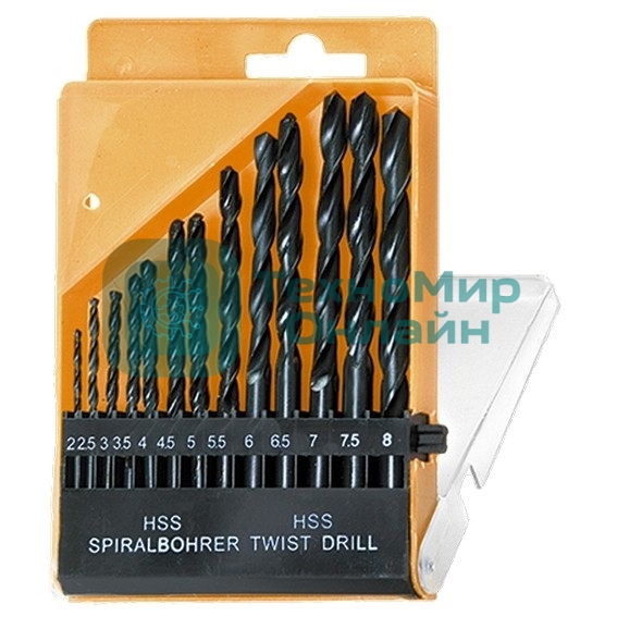 Набор сверл по металлу Sparta 2-8 мм (через 0,5 мм), HSS, 13 шт.цилиндрический хвостовик