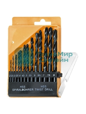 Набор сверл по металлу Sparta 2-8 мм (через 0,5 мм), HSS, 13 шт.цилиндрический хвостовик