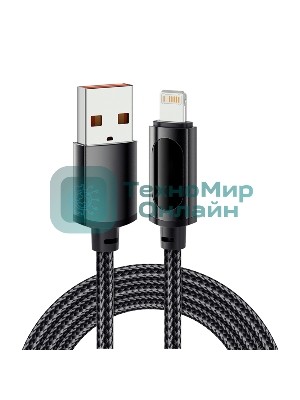 Кабель Rexant USB-A - Lightning для Apple, 2,4А, 1м, в черной нейлоновой оплетке, c LED дисплеем