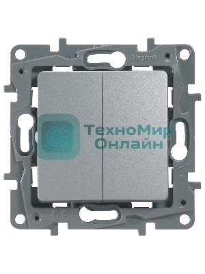 Переключатель 2-клавишный, 10AX, алюминий ETIKA 