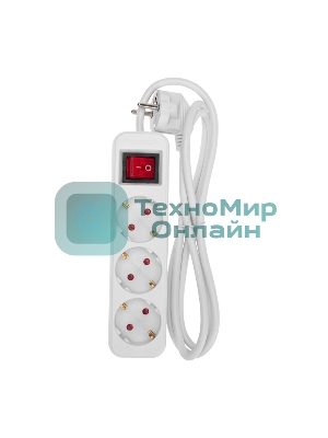 Удлинитель STANDARD 3 гнезда, 1,5м, 3х1,0мм², с/з, с выключателем, белый REXANT