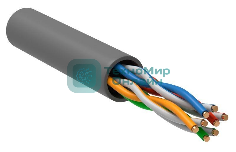Кабель связи витая пара U/UTP, cat.5e, 4 пары 24AWG solid, 305м, ПВХ, серый