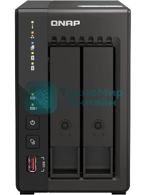 SMB QNAP TS-253E-8G NAS, 2-tray w/o HDD. 2xHDMI-port. 4-core Celeron J6412 2-2.6 GHz, 8Gb DDR, 2x2.5Gb LAN, 2 x M.2 2280 PCIe Gen 3 x2, 2x USB 3.2 Gen 2 (10Gbps) Port, 2x USB 2.0 port