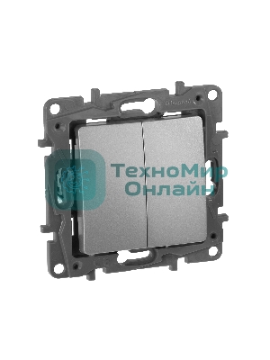 Переключатель 2-клавишный, 10AX, алюминий ETIKA 