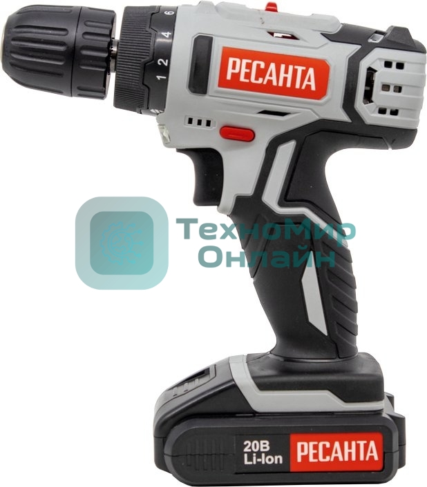 Дрель-шуруповерт аккумуляторная Ресанта ДА-20-2ЛК 75/14/11, Аккумуляторная, 20В, 2 АКБ, Кейс