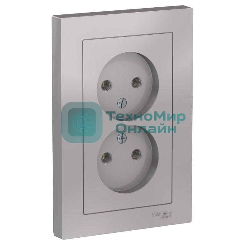 Розетка 2-м ATLAS DESIGN без заземл. 16А в сборе алюм. SchE ATN000320