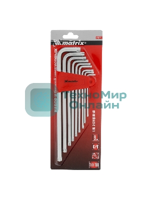 Набор ключей Matrix имбусовых torx 9шт: t10-t50 crv экстра-длин сатин.