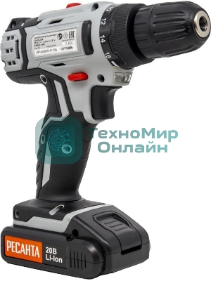 Дрель-шуруповерт аккумуляторная Ресанта ДА-20-2ЛК 75/14/11, Аккумуляторная, 20В, 2 АКБ, Кейс