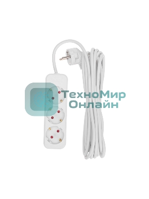 Удлинитель Rexant STANDARD 3 гнезда, 5 м, 3х1,0 мм², с/з, белый