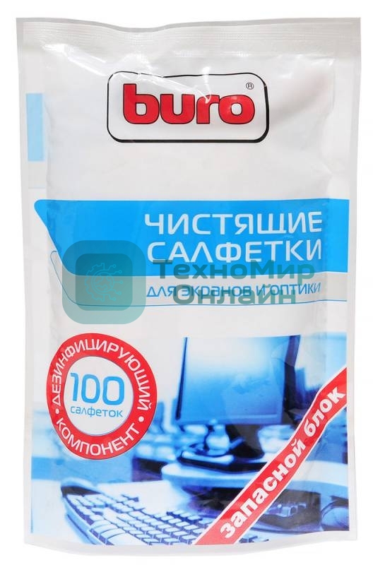 Салфетки Buro BU-Zscreen для экранов мониторов/плазменных/ЖК телевизоров/ноутбуков мягкая упаковка 100шт влажных