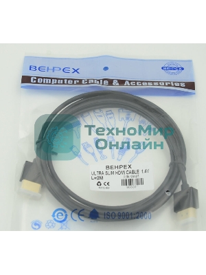 Кабель HDMI Gold Plated Connector, Ver1.4, Ultra Slim HDMI(19pin)/HDMI(19pin) (3м) феррит.кольца позолоченные контакты