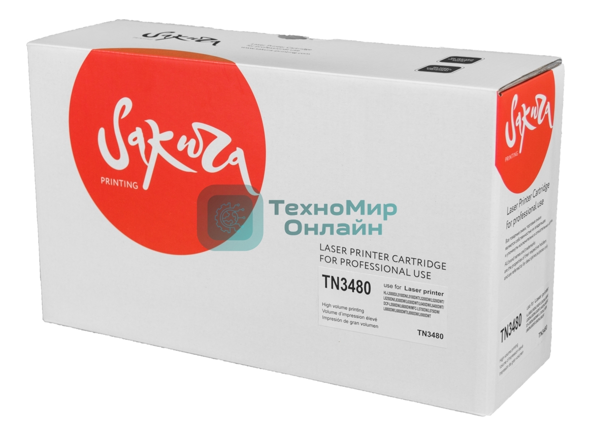 Картридж лазерный Sakura TN3480 для Brother HL-L5000, HL-L5100, HL-L5200, HL-L6250, HL-L6300, HL-L6400, DCP-L5500DN, DCP-L6600DW, MFC-L5700DN, MFC-L5750DW, MFC-L6800, MFC-L6900, черный, 8000 к.