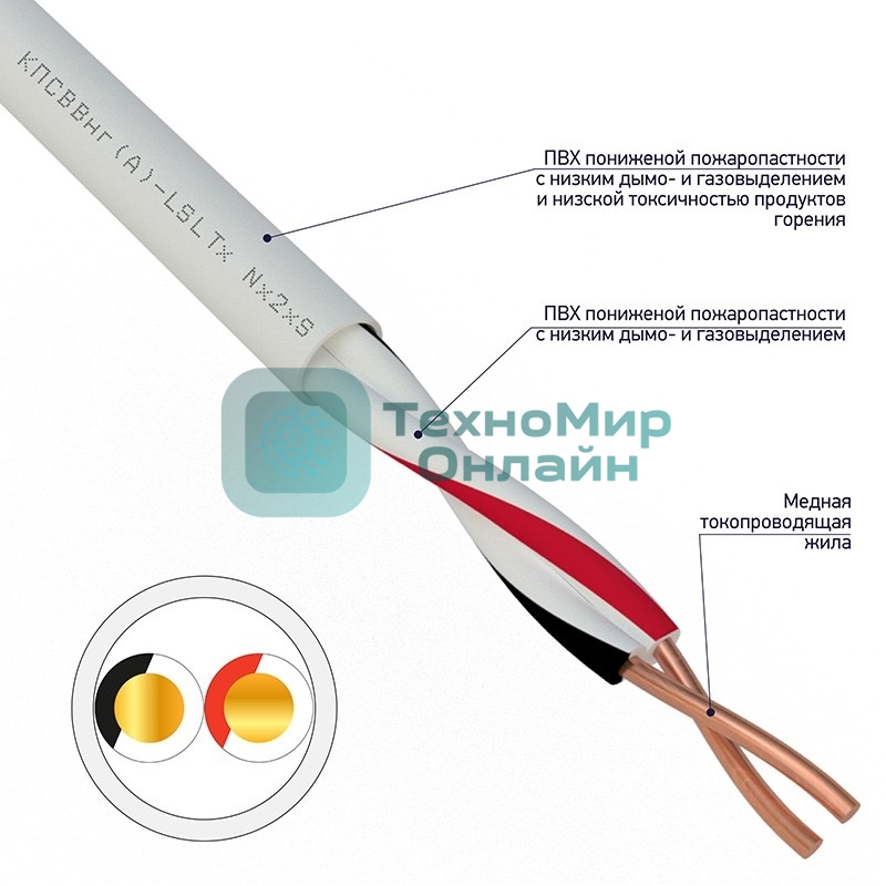 Кабель для пожарной сигнализации Rexant КПСВВнг(А)-LSLTx 1x2x0,50 мм², бухта 200 м, 01-4870