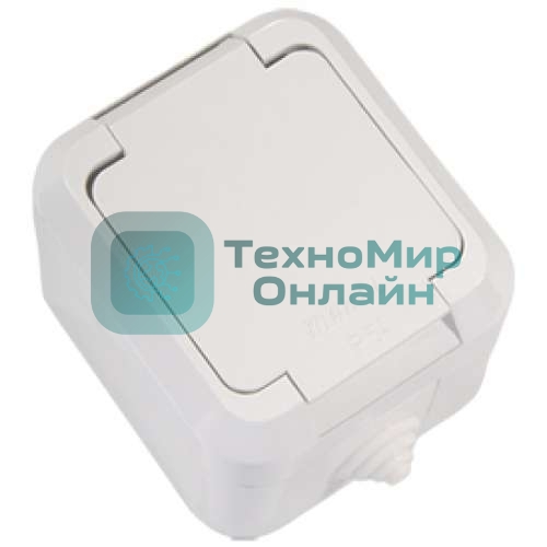 Розетка 1-м Makel ОП 16А IP44 п/герм. с защ. крышкой с заземл. белый