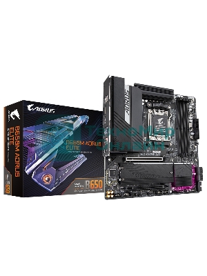 Материнская плата Gigabyte B650M AORUS ELITE, Socket AM5, AMD B650, 4xDDR5, 4xSATA, 2xM.2, 1xPCI-E 4.0 x16, 1xPCI-E 4.0 x4, 1xHDMI, 1xDP, 1x 2.5Gb LAN, 5xUSB-A 3.2 Gen 1, 2xUSB-A 3.2 Gen 2, 4xUSB-A 2.0, 1xUSB-C 3.2 Gen 2, 2x3.5 мм, 7.1, Micro-ATX