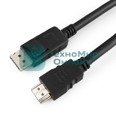 Кабель Cablexpert DisplayPort->HDMI, 5м, 20M/19M, черный, экран, пакет