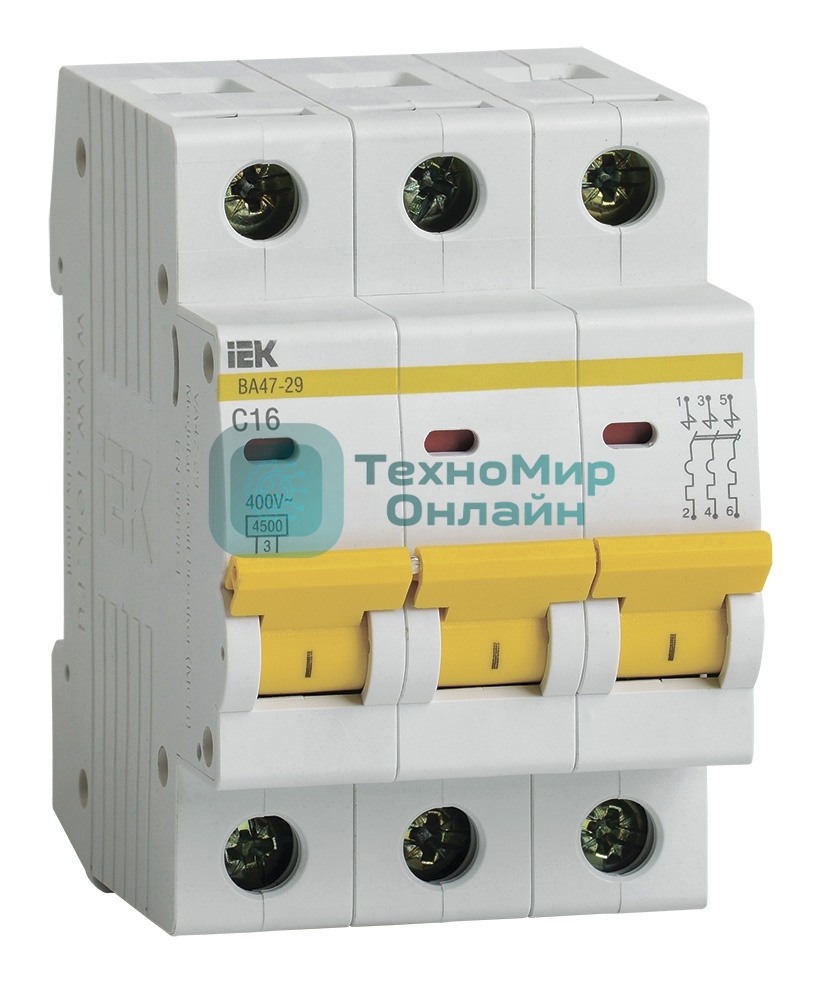 Выключатель автоматический модульный 3п C 16А 4.5кА ВА47-29 IEK MVA20-3-016-C
