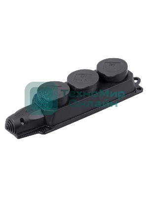 Розетка IEK ОМЕГА РБ33-1-0мIP44 трехместная с защитными крышками каучук