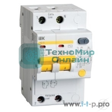 Выключатель автоматический дифференциального тока 2п C 20А 30мА тип AC 4.5кА АД-12 IEK MAD10-2-020-C-030