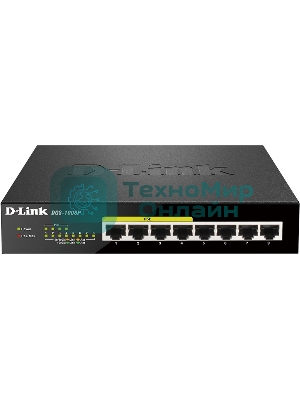 Коммутатор Unmanaged Switch with 8 10/100/1000Base-T ports (4 PoE ports 802.3af/802.3at (30 W), PoE Budget 68).8K Mac address, Auto-sensing, 802.3x Flow Control, Stand-alone, Auto MDI/MDI-X for each port, D-link Green technology, Metal case.Manual + Exter