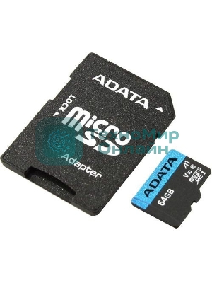 Флеш карта microSD 64Gb ADATA microSDHC Class 10 UHS-I A1 100/25 MB/s (SD адаптер)