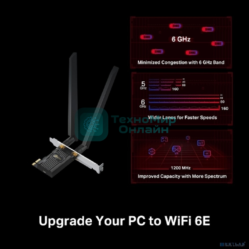 Трехдиапазонный беспроводной PCI Express-адаптер TP-Link Archer TXE72E AXE5400 Wi-Fi 6E с поддержкой Bluetooth 5.3