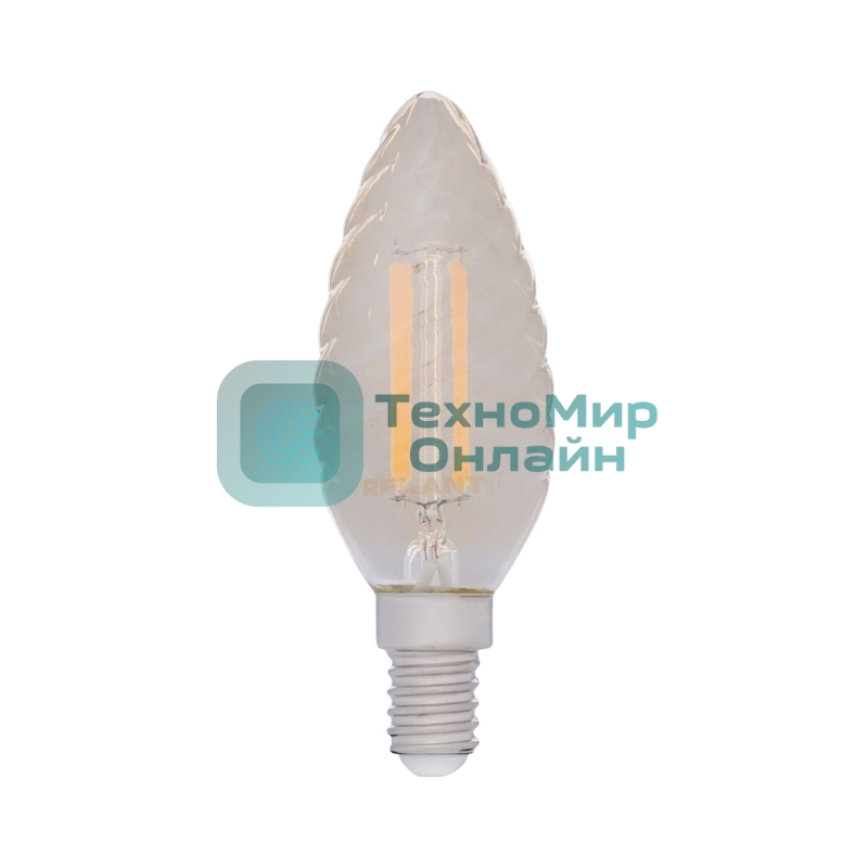 Лампа светодиодная филаментная Rexant Витая свеча LCW35 7.5 Вт 600 Лм 2400K E14 золотистая колба