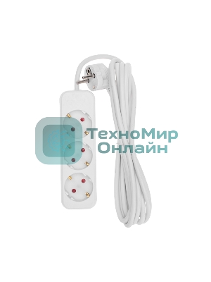 Удлинитель STANDARD 3 гнезда, 3м, 3х1,0мм², с/з, белый Rexant