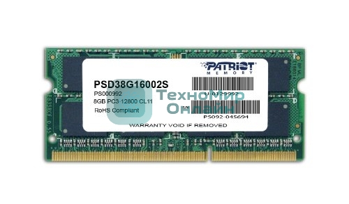 Оперативная память Patriot, DDR3, 8GB (1x8 GB), 1600 MHz, CL11, SO-DIMM