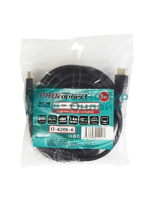Кабель Proconnect Шнур HDMI - HDMI gold 5М с фильтрами (PE bag)